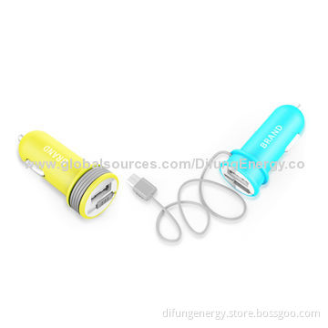 Car Chargers, 5V/2.1A Output, 12V/24V Input with Dual-USB Output, Lead-free Technology